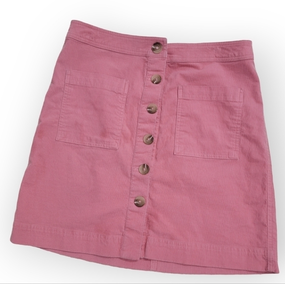 Cremieux Pink Corduroy Mini Skirt Button Front Size 8 - Picture 1 of 13